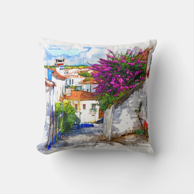 Obidos Flowers- Portugal Cushion (Front)
