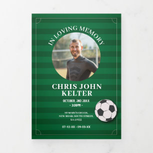 Obituary Celebration of Life Photo Football Soccer Tri-Fold Invitation