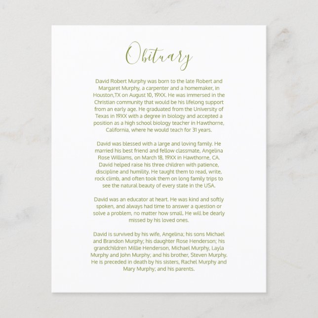 Obituary Insert Card (Front)