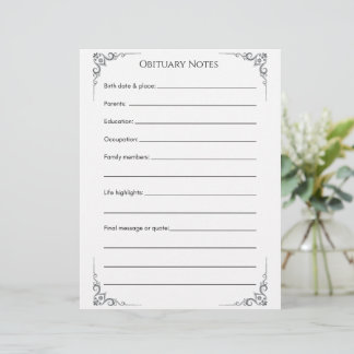 Obituary Notes Template – End-of-Life Planning Let Custom Letterhead