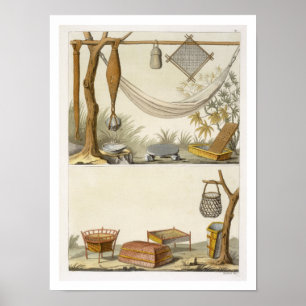 Objects belonging to Indians (colour engraving) Poster