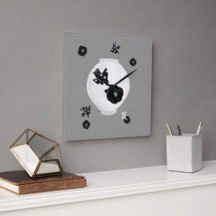 objet_22_camellia,bird and pottery square wall clock