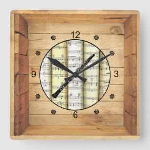 Oboe ~ 3 Dimensional ~ Folk Art Box ~ Square Wall Clock