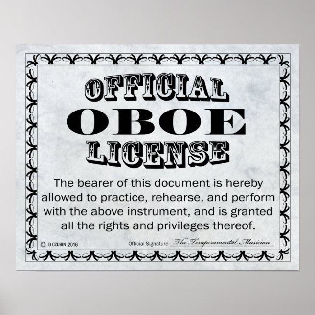 Oboe License Poster (Front)