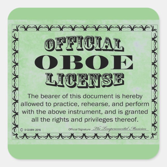 Oboe License Square Sticker (Front)