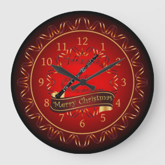 Oboe, Merry Christmas, Maroon & Black ~ Large Clock