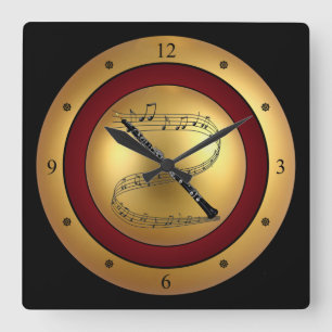 Oboe~Musical Scroll~Gold/Maroon/Black Background~ Square Wall Clock