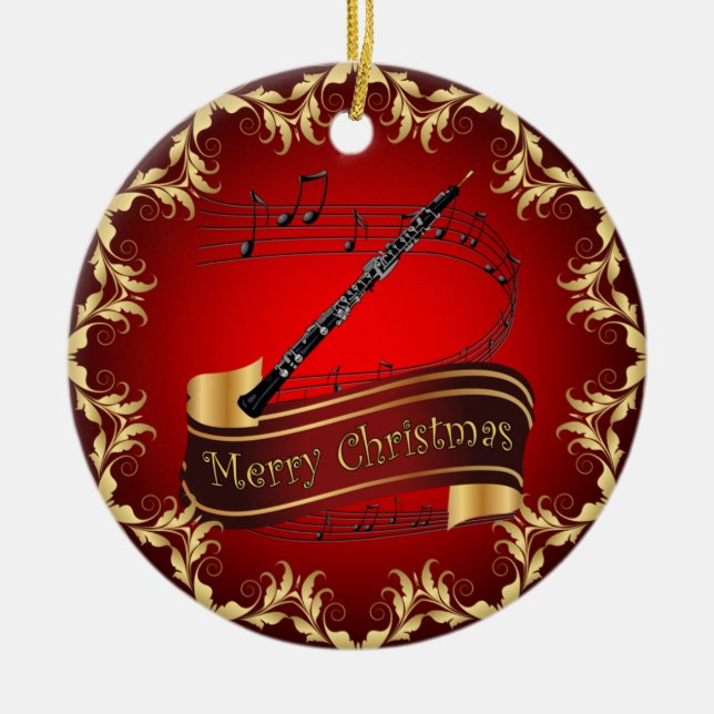 Oboe ~ Musical Scroll ~ Merry Christmas ~ * ~  Ceramic Tree Decoration (Front)