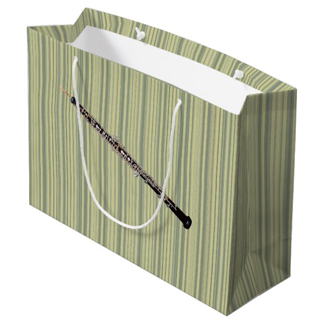 Oboe on Fine Green Vertical Stripes Large Gift Bag (Back Angled)
