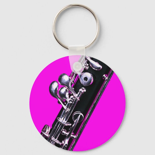Oboe Picture on Pink Background Keychain (Front)