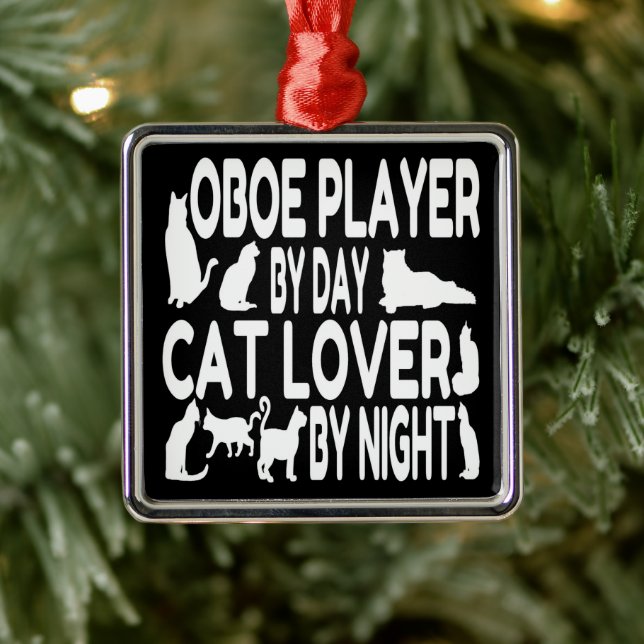 Oboe Player Loves Cats Metal Tree Decoration (Tree)