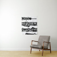 Oboe Tapestry Wall Hanging in Black and White