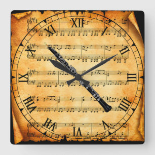 Oboe ~ Vintage Sheet Music Background ~ Unique Square Wall Clock