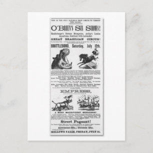O'Brian's Six Shows Circus Advertisement Postcard