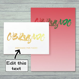 Obrigado portuguese script thank you from man gold foil card