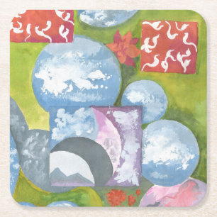 Observance Folk Art by AnyaC Square Paper Coaster