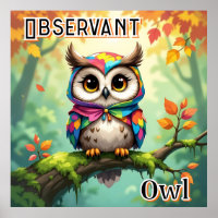 Observant Owl | Cute Cartoon Kid's Nursery Art