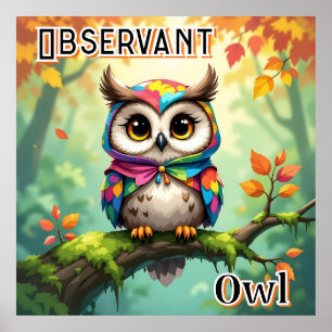 Observant Owl Cute Cartoon Kid's Nursery Art Poster