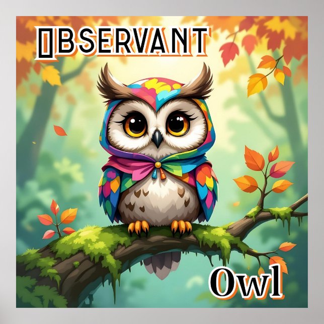 Observant Owl | Cute Cartoon Kid's Nursery Art Poster (Front)