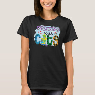 Obsessed With Cats Graphic Patchwork Cat T-Shirt