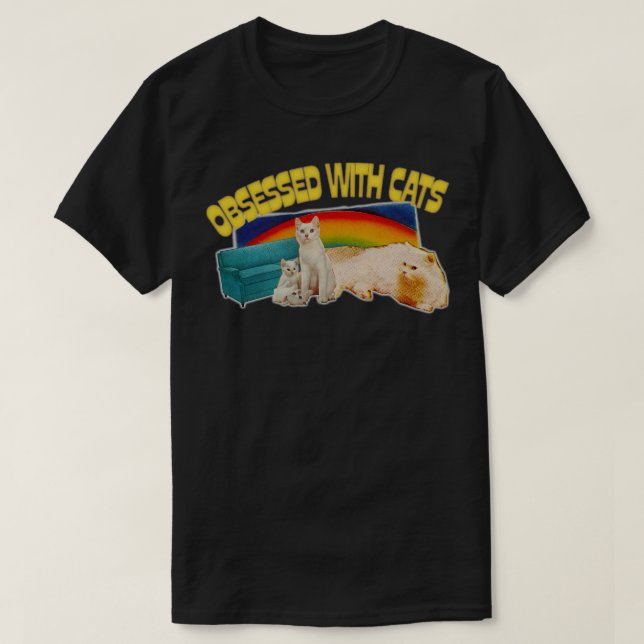 Obsessed With Cats Retro Style Cat Lover Gift T-Shirt (Design Front)