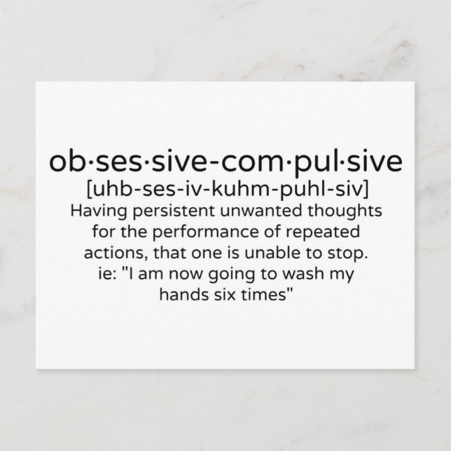 Obsessive Compulsive Personality Definition Postcard (Front)