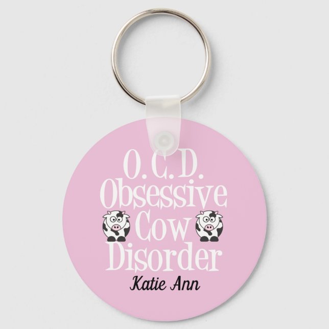 Obsessive Cow Disorder Cute Pink Key Ring (Front)