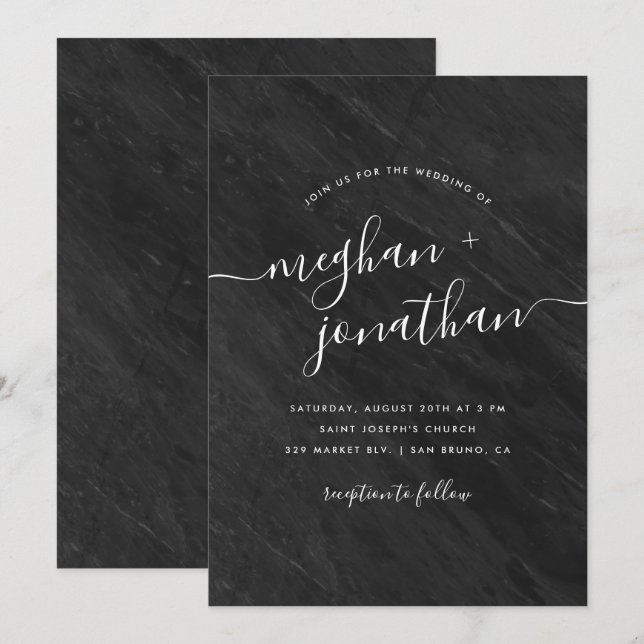 Obsidian | Black Marble Wedding Invitation (Front/Back)