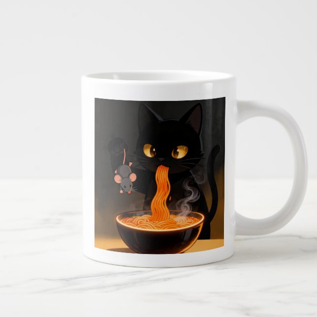 Obsidian Cat & Daring Mouse – Midnight Ramen Feast Large Coffee Mug (Right)