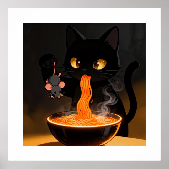 Obsidian Cat & Daring Mouse – Midnight Ramen Feast Poster (Front)