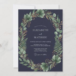 Obsidian Fern Wreath Wedding Invitation