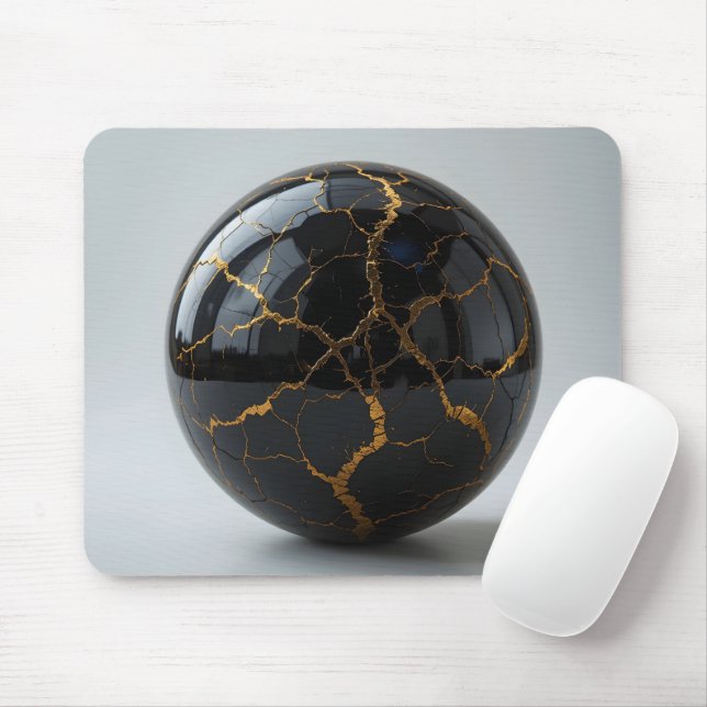 Obsidian Kintsugi Sphere Mouse Mat (With Mouse)