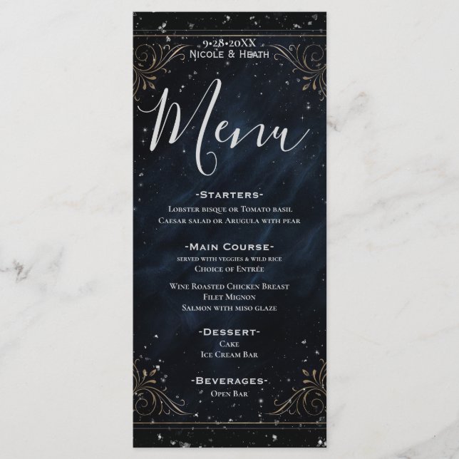 Obsidian Oracle Midnight Elegance Wedding Menu (Front)