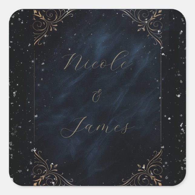 Obsidian Oracle Midnight Elegance Wedding Square Sticker (Front)