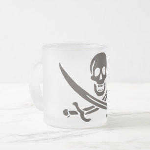 Obsidian Skull Swords Pirate flag of Calico Jack Frosted Glass Coffee Mug