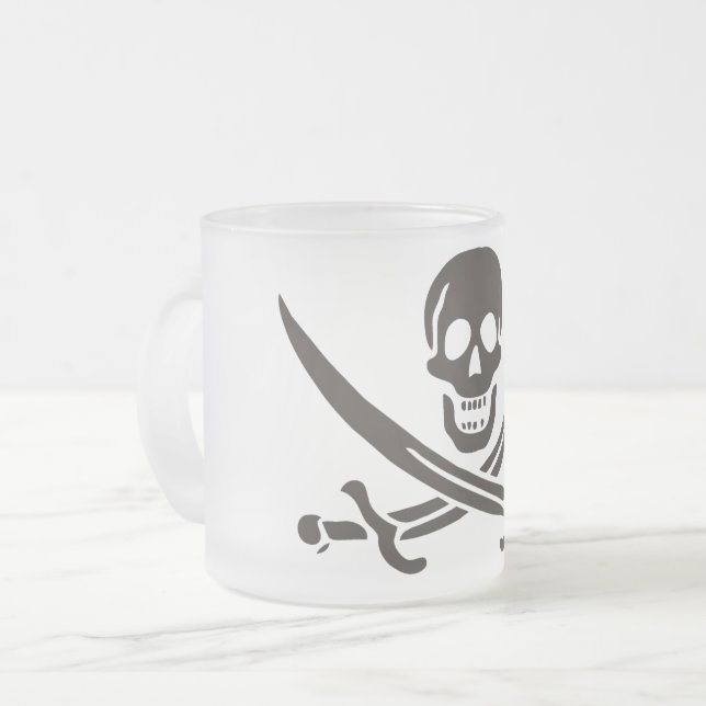 Obsidian Skull Swords Pirate flag of Calico Jack Frosted Glass Coffee Mug (Front Left)