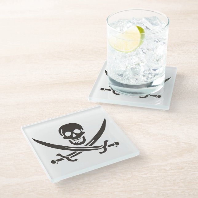 Obsidian Skull Swords Pirate flag of Calico Jack Glass Coaster (Angled)