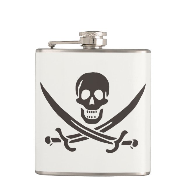 Obsidian Skull Swords Pirate flag of Calico Jack Hip Flask (Front)