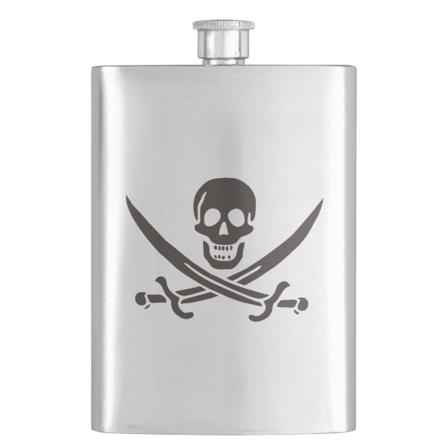 Obsidian Skull Swords Pirate flag of Calico Jack Hip Flask (Front)