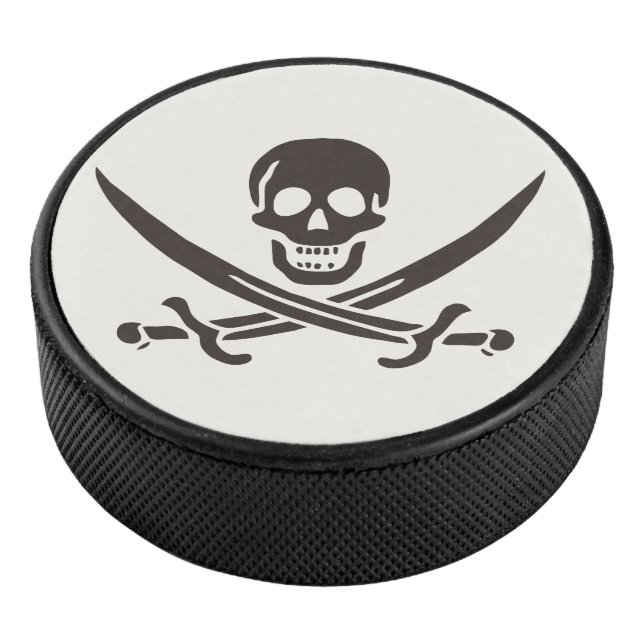 Obsidian Skull Swords Pirate flag of Calico Jack Hockey Puck (3/4)