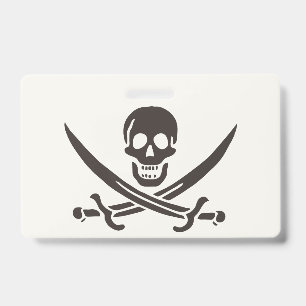 Obsidian Skull Swords Pirate flag of Calico Jack ID Badge