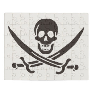 Obsidian Skull Swords Pirate flag of Calico Jack Jigsaw Puzzle