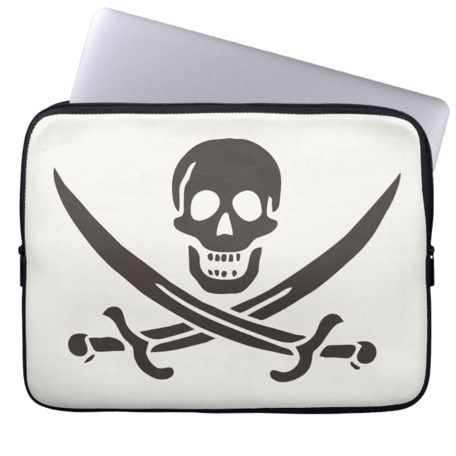 Obsidian Skull Swords Pirate flag of Calico Jack Laptop Sleeve (Front)