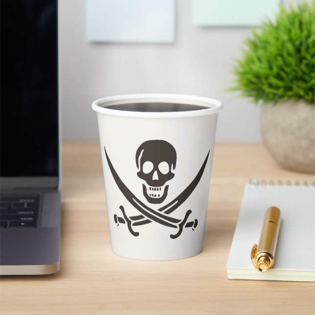 Obsidian Skull Swords Pirate flag of Calico Jack Paper Cups (Insitu)