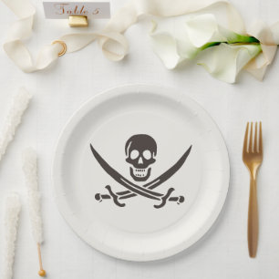 Obsidian Skull Swords Pirate flag of Calico Jack Paper Plate