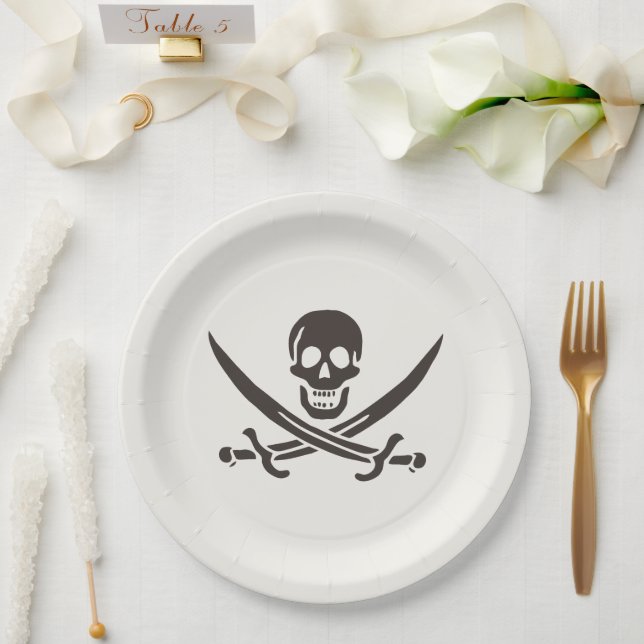 Obsidian Skull Swords Pirate flag of Calico Jack Paper Plate (Wedding)