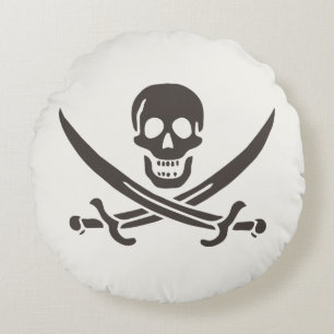 Obsidian Skull Swords Pirate flag of Calico Jack Round Cushion