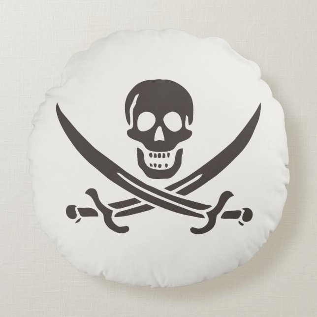 Obsidian Skull Swords Pirate flag of Calico Jack Round Cushion (Front)