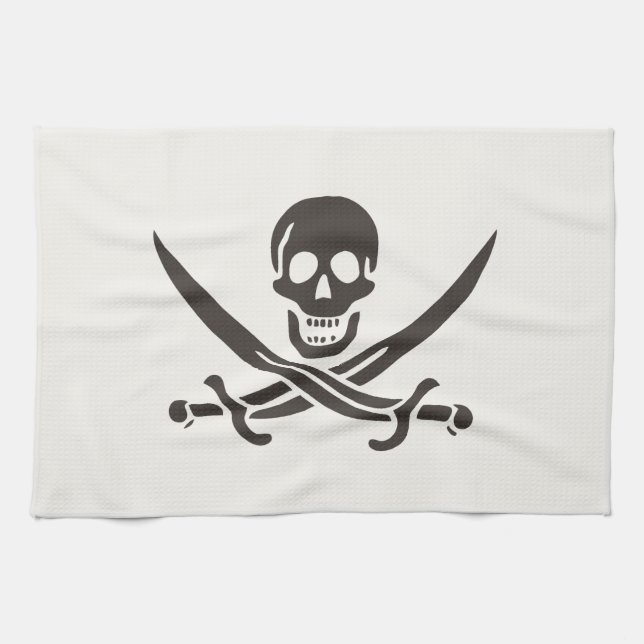 Obsidian Skull Swords Pirate flag of Calico Jack Tea Towel (Horizontal)