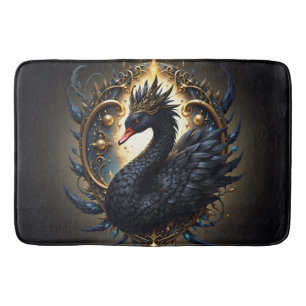 Obsidian Swan of Silent Grace – Dark Fantasy Bath Mat